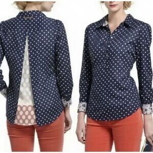 Birds of Paradise by Trovata Shirt Blue Polka Dots Blouse - Size M